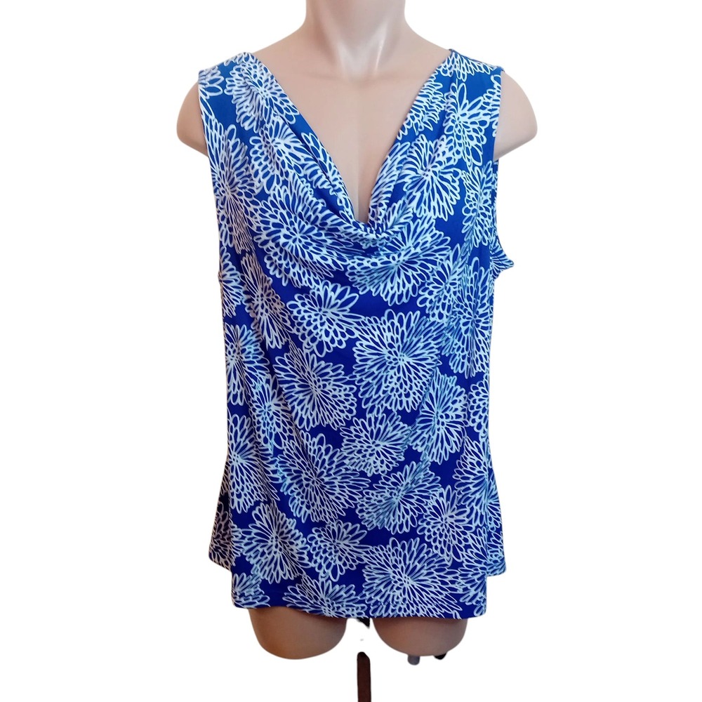 NWOT Vintage Liz Claiborne Floral Cowl Neck Sleeveless Blouse Business Casual XL